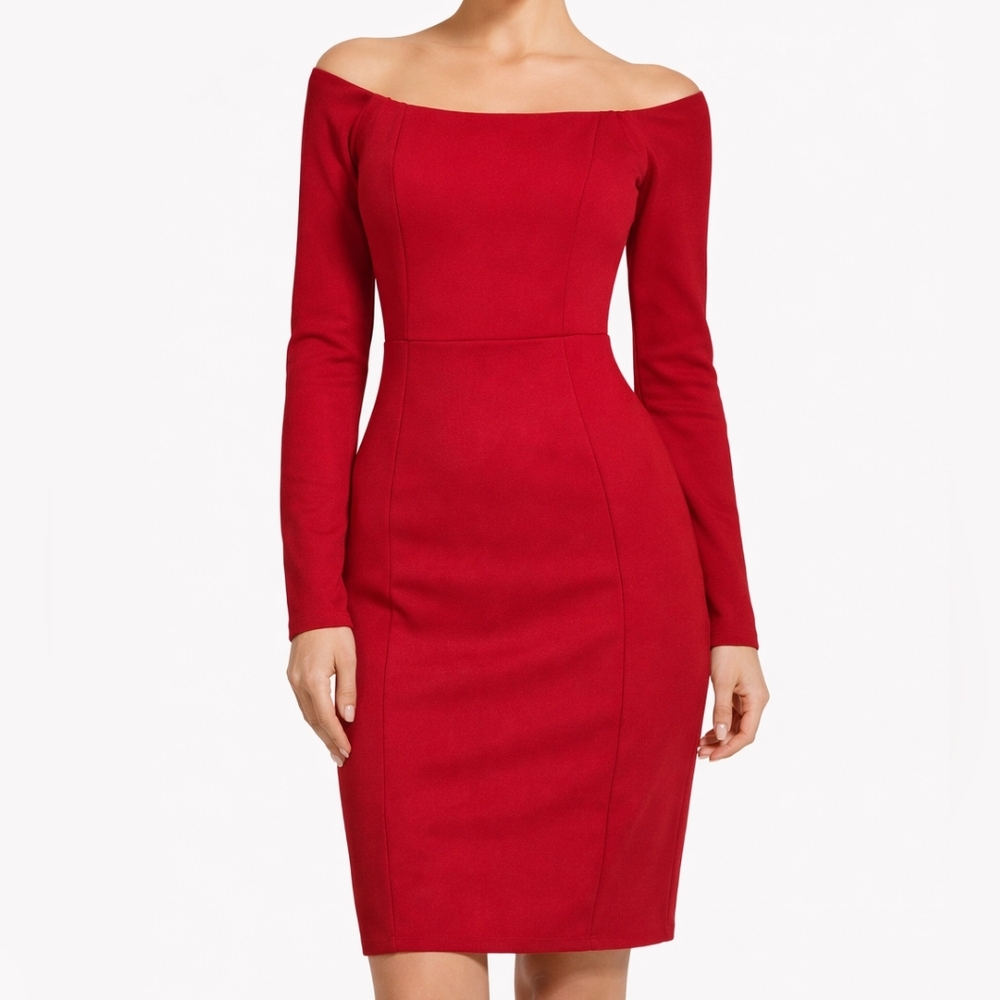 Preloved Bebe Red Midi Sheath Dress Size 4 Formal Feminine Party Office Glam